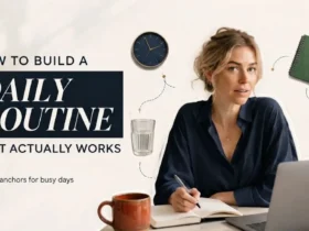 Woman writing in a notebook while learning how to build a daily routine.