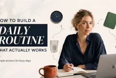 Woman writing in a notebook while learning how to build a daily routine.