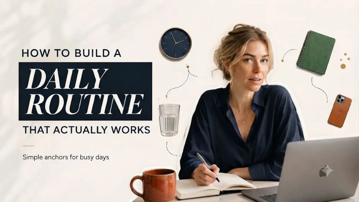 Woman writing in a notebook while learning how to build a daily routine.