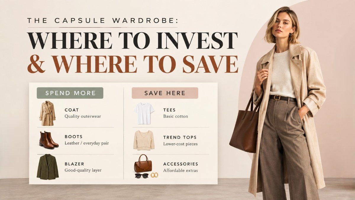 Affordable capsule wardrobe guide showing where to invest and where to save on fall pieces